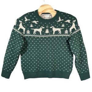 J. Crew Lambswool Sweater Mens XL Green Labrador Duck Fair Isle Huntin Crewneck